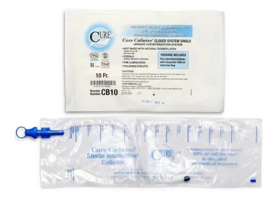 Cure Catheter Closed System Pre Lubricated Fg10 Unisex 25cm Black