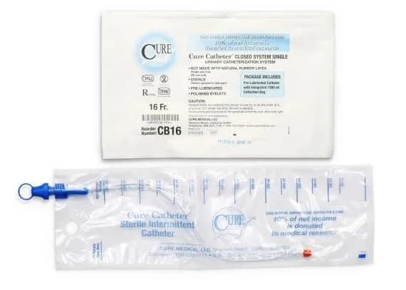 Cure Catheter Closed System Pre Lubricated Fg16 Unisex 25cm Orange