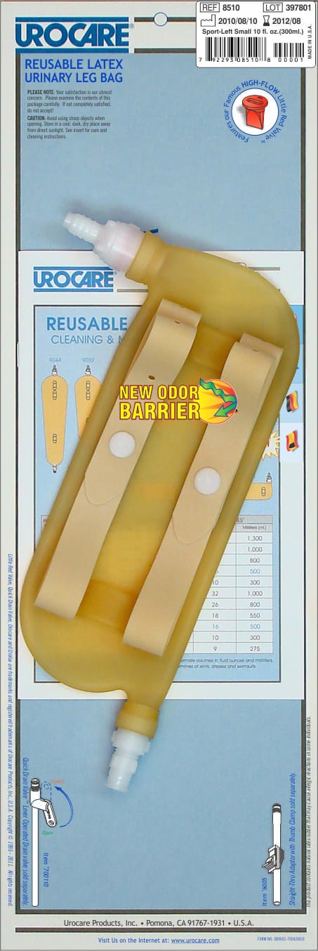 Urocare Leg Bag Sport Left With Straps Small 12.1x25cm 300ml Latex