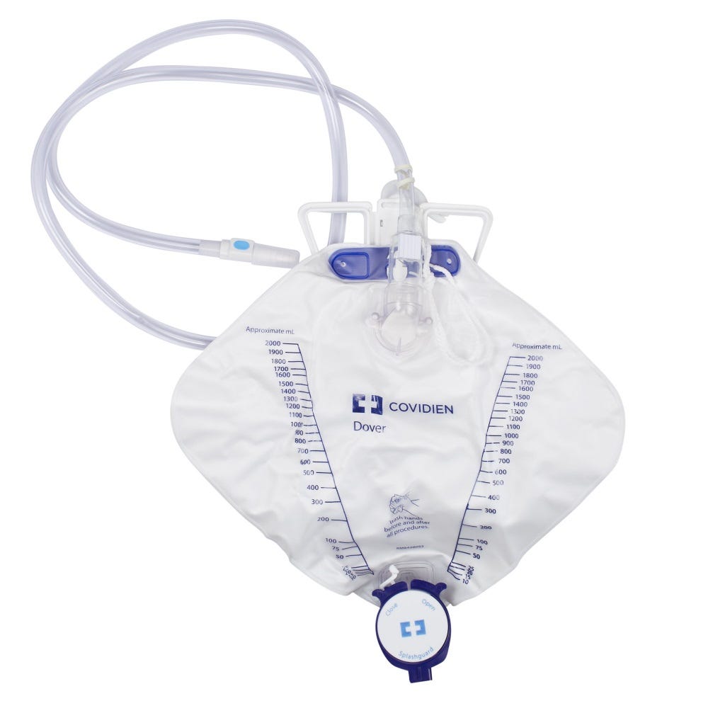 Kendall Drain Bag Anti Reflux 2 Way Luer Lock Sampling Port 2000ml