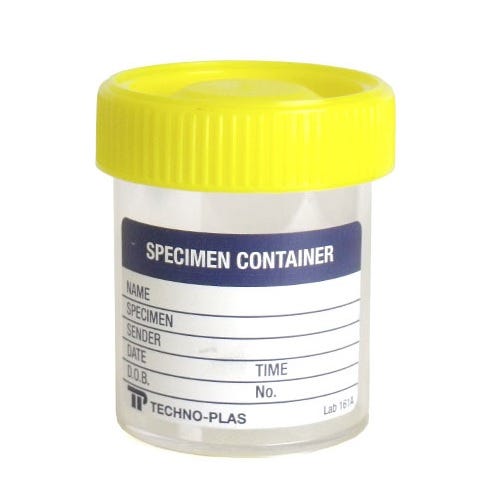 Speciman Jar With Yellow Cap 70 Ml (Graduated Up To 50 Ml)