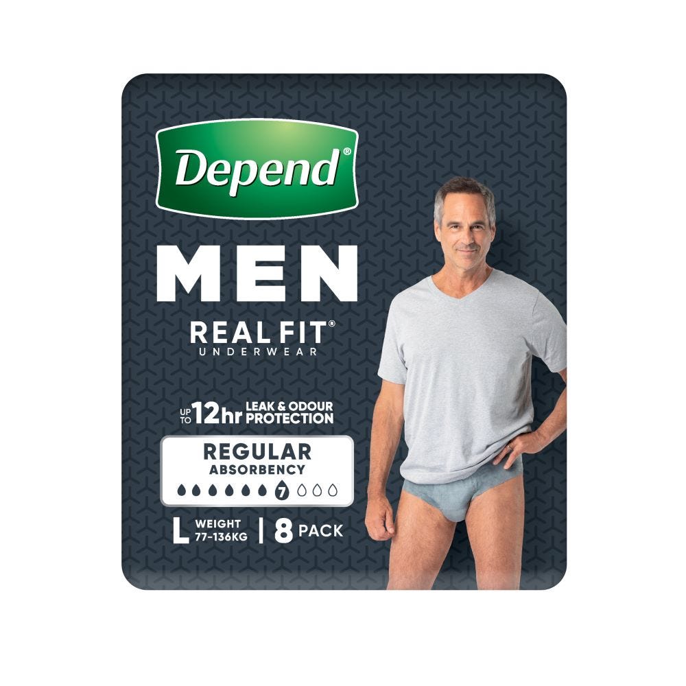 Depend Real Fit Underwear For Men Large 97 127cm Male 1050ml Grey