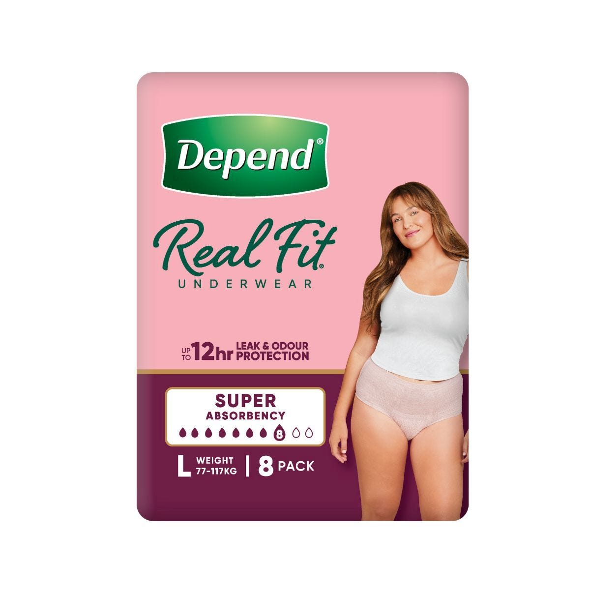 Depend Real Fit Super Underwear For Women Large 97 127cm Female 1050ml Nude