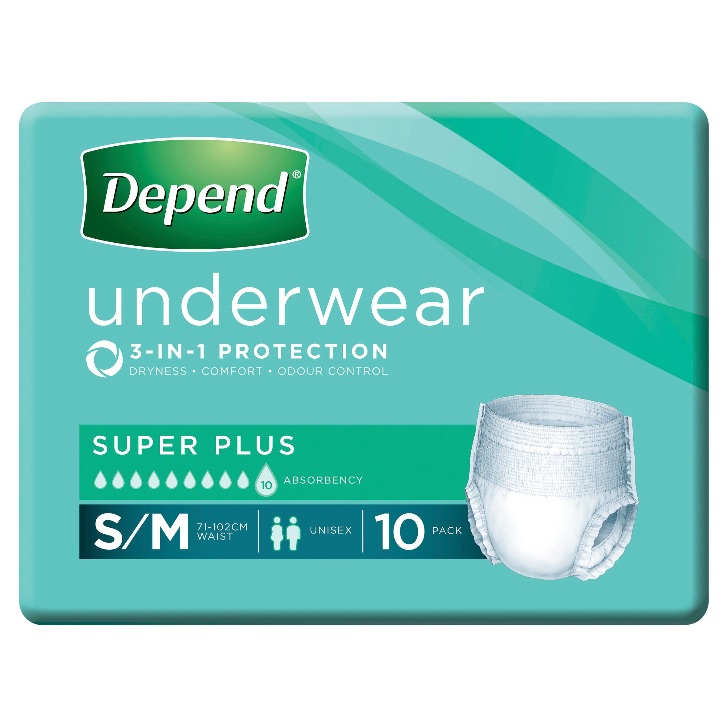 Depend Underwear Super Plus S/M Waist 71 102cm Unisex 2000ml White