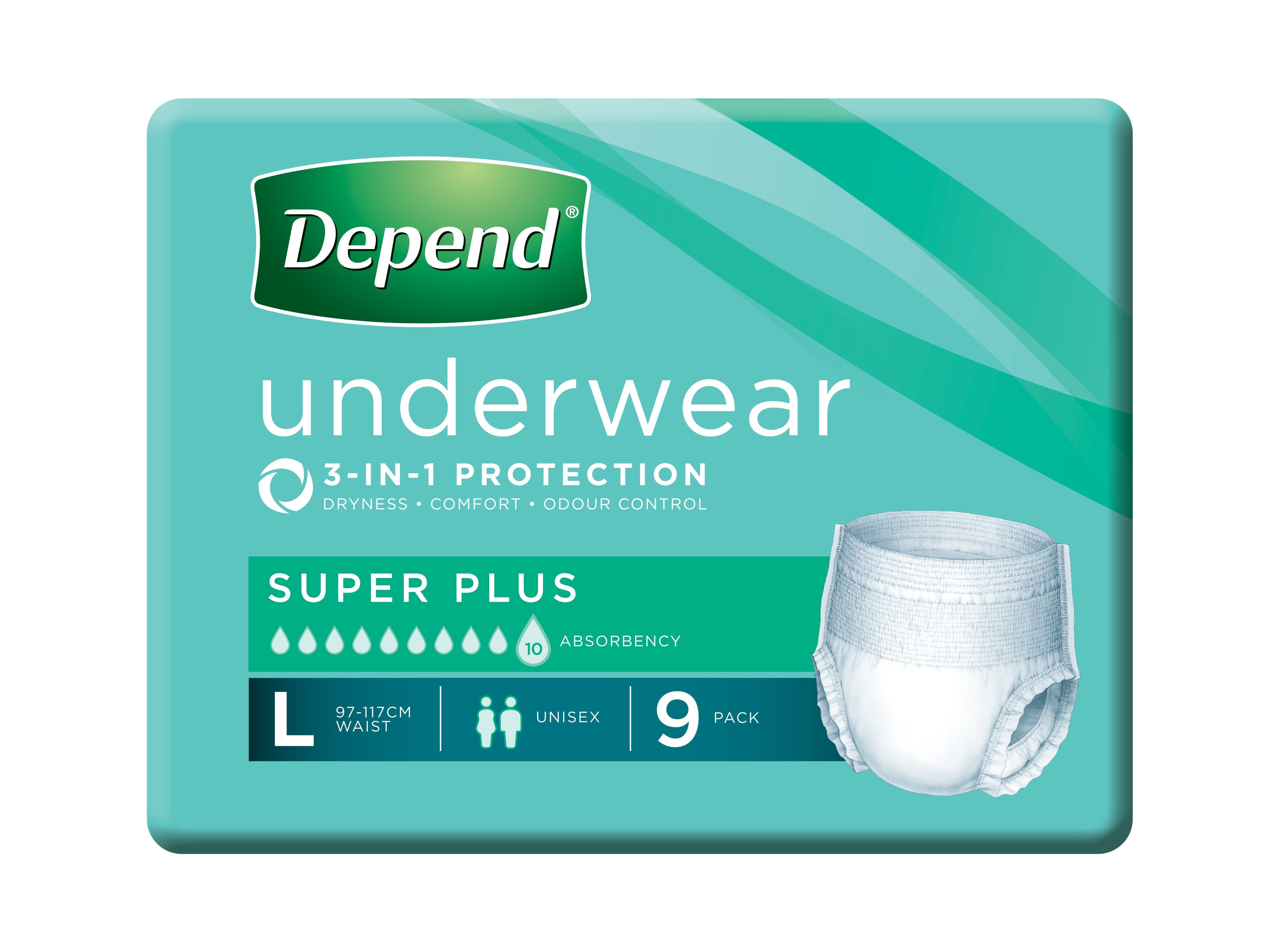 Depend Underwear Super Plus Large 97 127cm Unisex 2000ml White