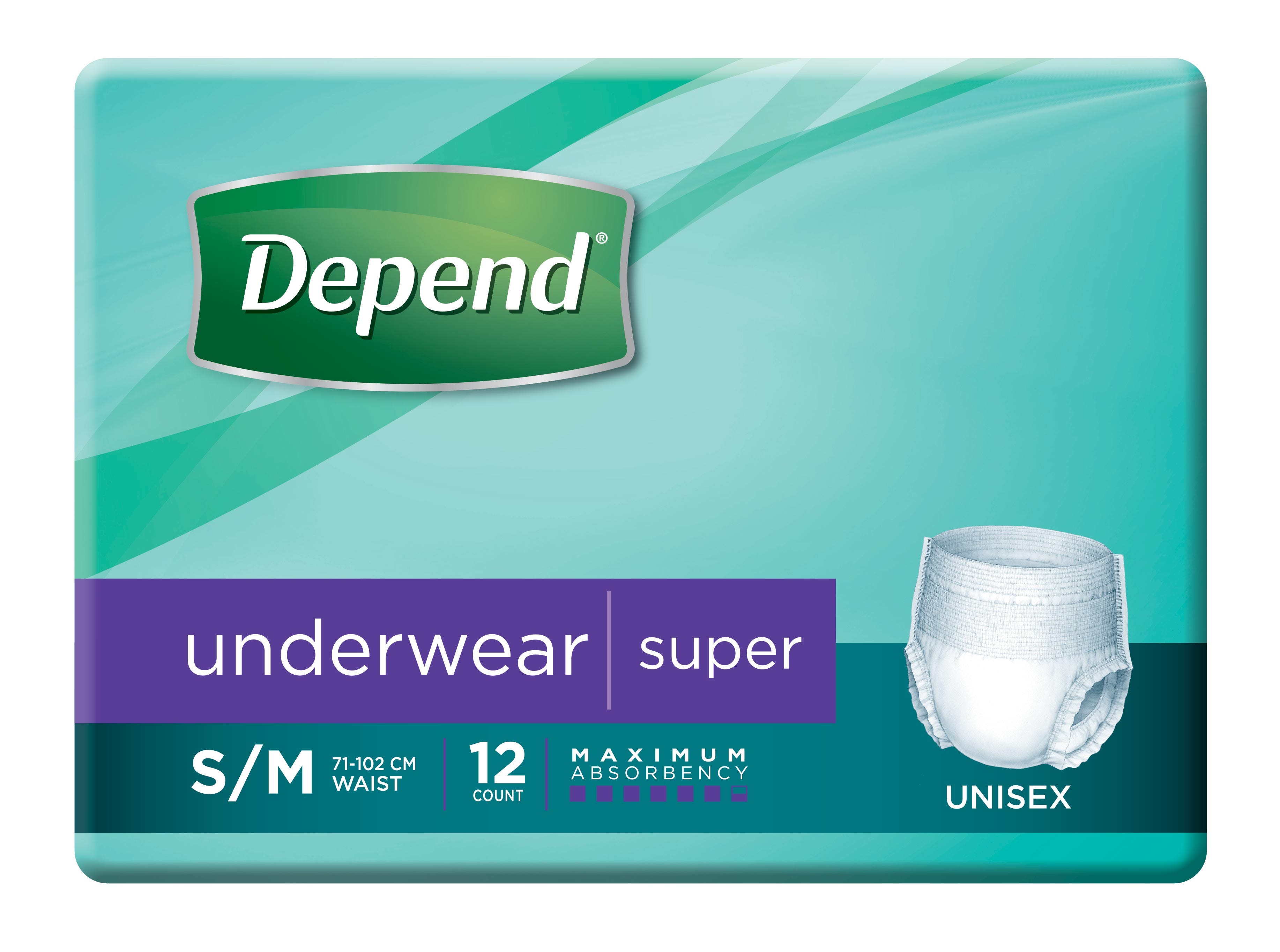 Depend Underwear Super S/M 71 102 Cm Unisex 1450ml White