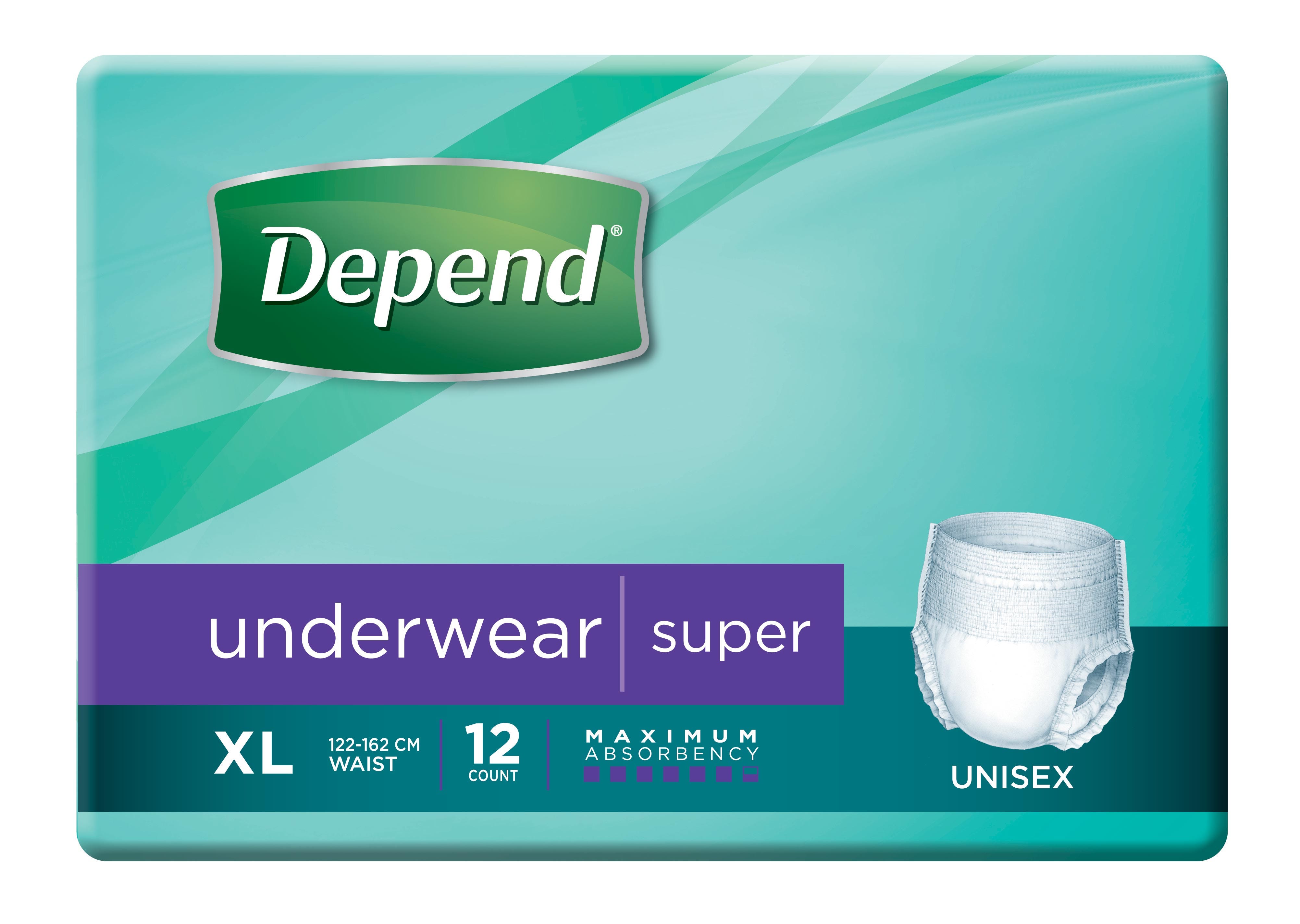 Depend Underwear Super X Large 122cm 162cm Unisex 1440ml White