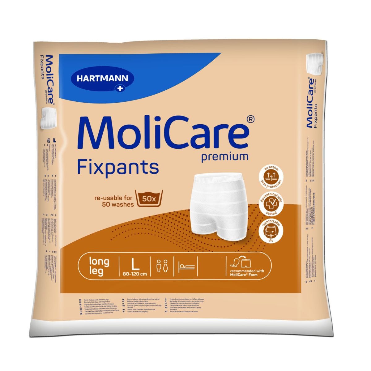 Molicare Premium Fixpants Long Leg Large Waist 80 120cm Unisex Brown