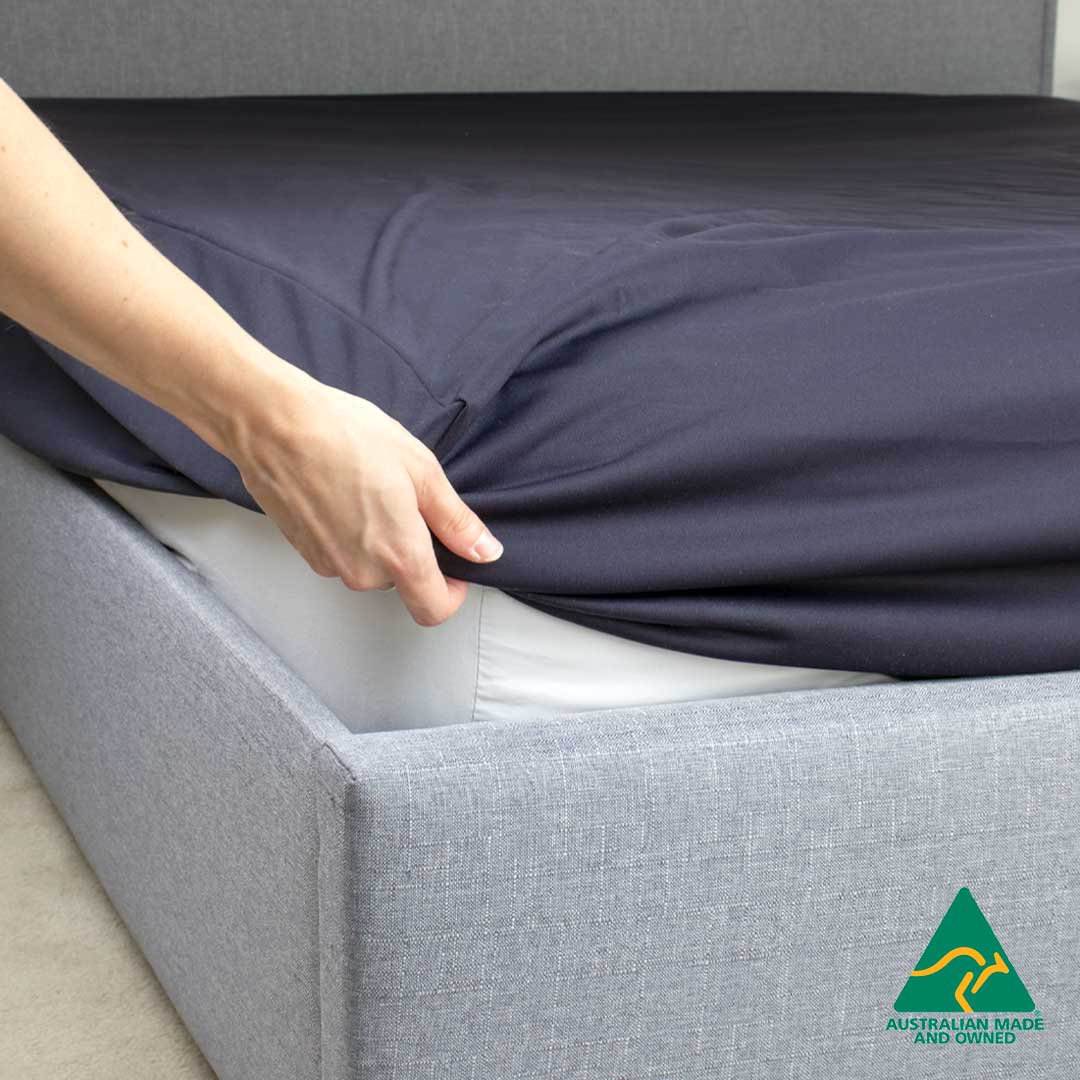 Minappi Fitted Sheet Mattress Protector Queen 153x203cm Waterproof Navy
