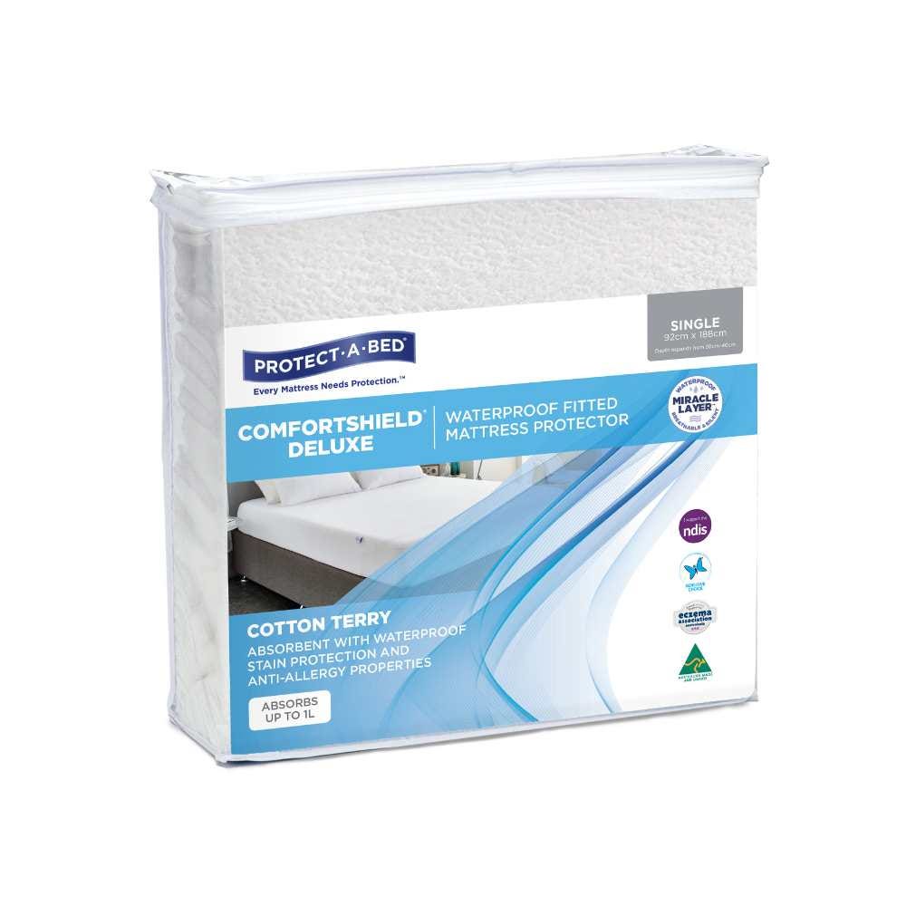 Comfortshield Deluxe Mattress Protector   607070 Single 92x188cm 800ml Waterproof White