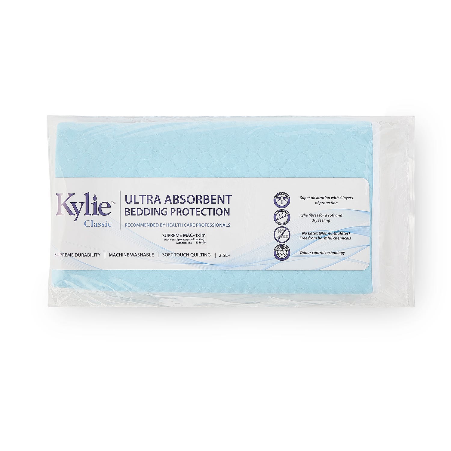 Kylie Supreme Mac Waterproof Backing With Tuck Ins 100x100cm 2500ml Light Blue