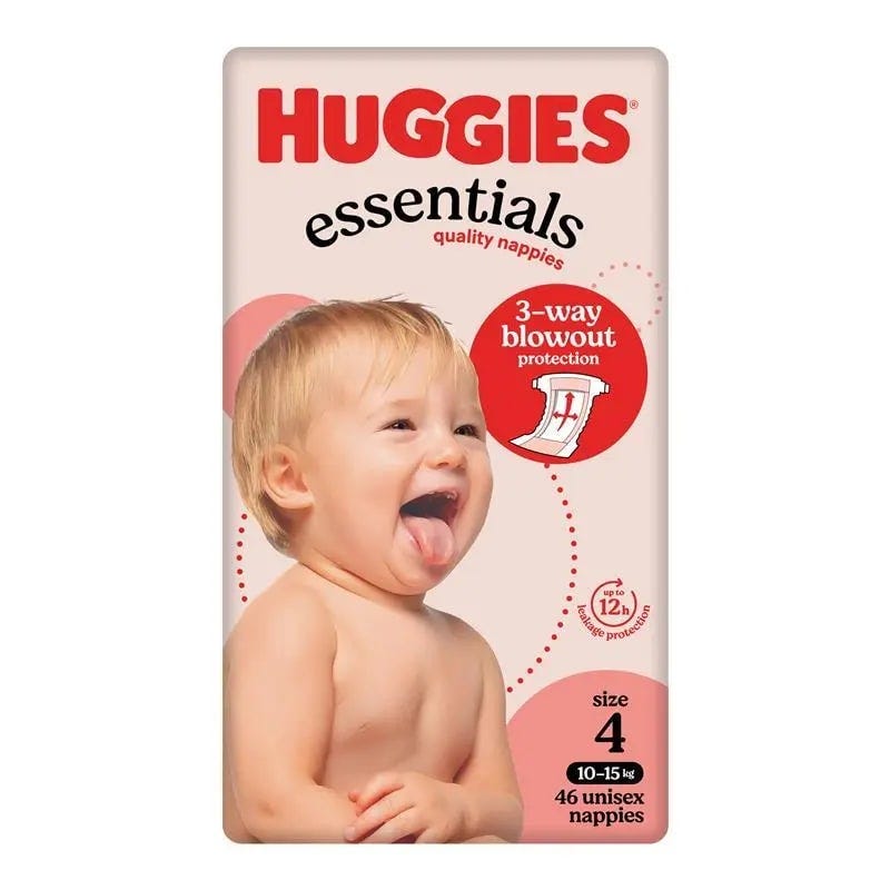 Huggies Nappies Essential Toddler Size 4 10 15kg Unisex White