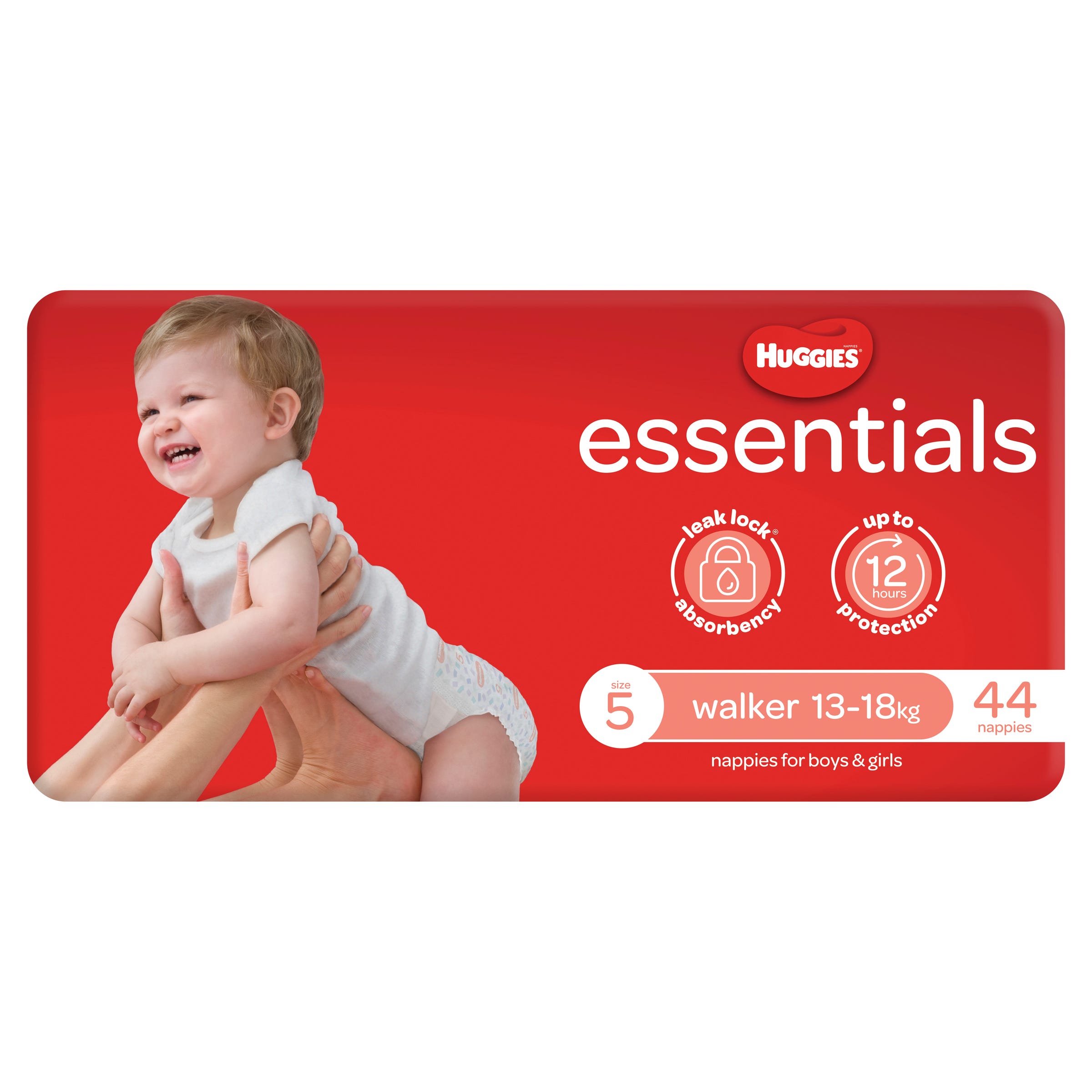 Huggies Nappies Essentials Walker Size 5 Unisex 13 18 Kg White