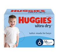 Huggies Nappies Ultra Dry Junior Size 6 Boy 16kg+ White