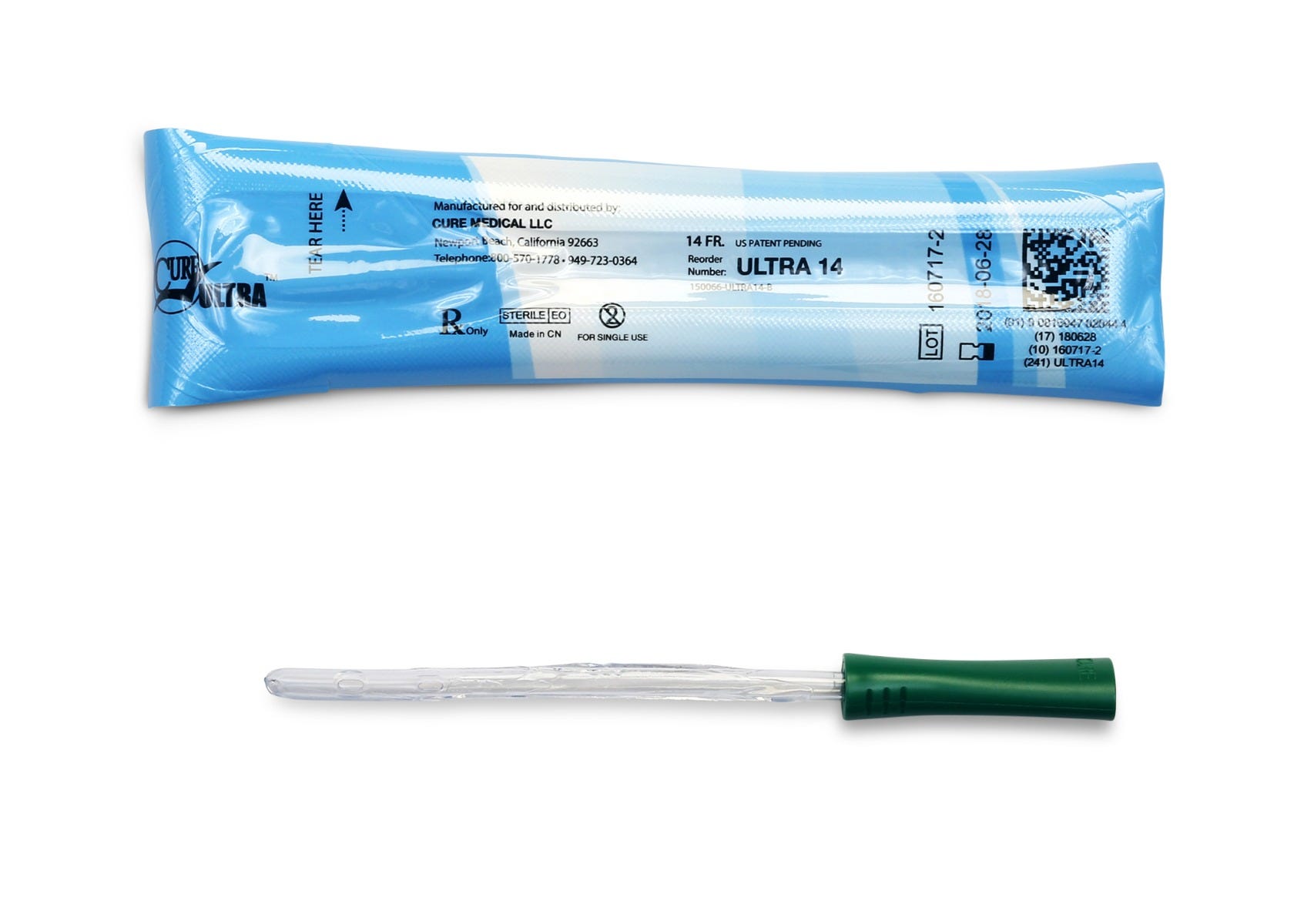 Cure Ultra Catheter Pre Lubricated Fg14 Female 12.5cm Green